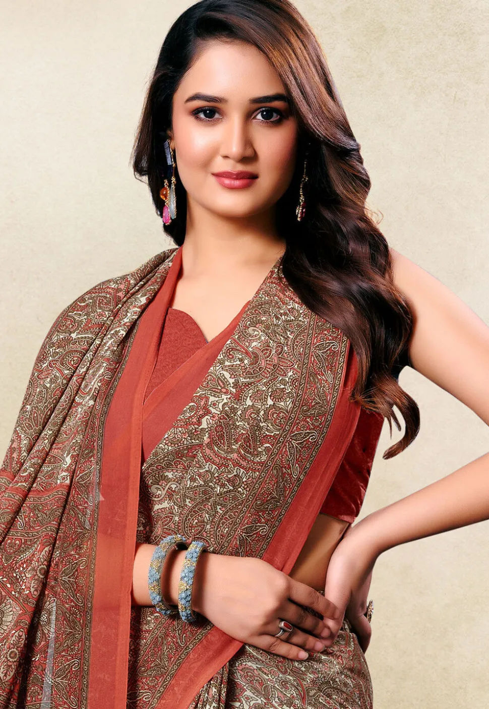 Digital Printed Georgette Saree in Multicolor