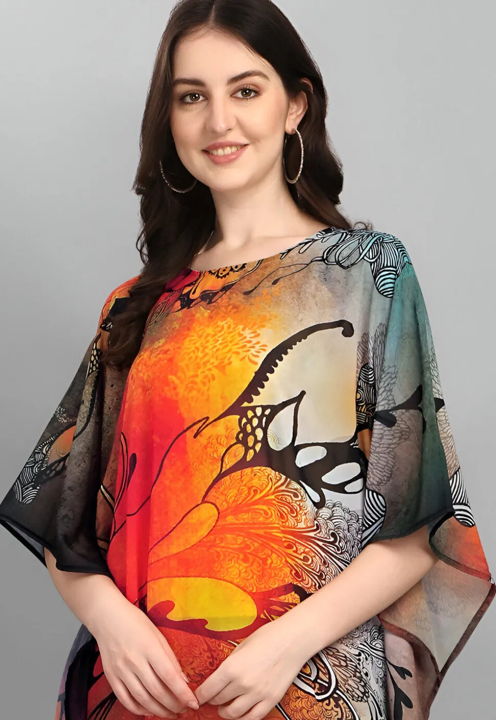 Digital Printed Georgette Kaftan in Multicolor