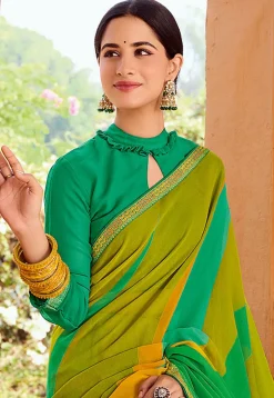 Digital Printed Georgette Saree in Green