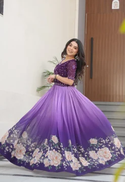 Digital Printed Georgette Gown in Purple