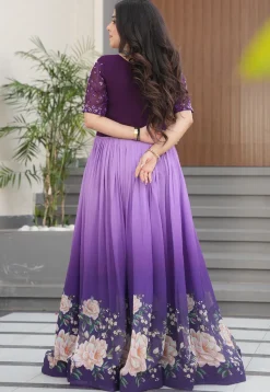 Digital Printed Georgette Gown in Purple