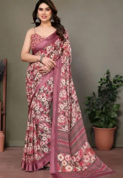 Digital Printed Georgette Saree in Old Rose