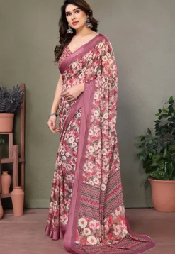 Digital Printed Georgette Saree in Old Rose