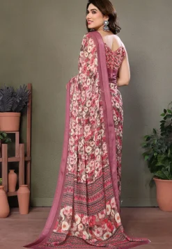 Digital Printed Georgette Saree in Old Rose