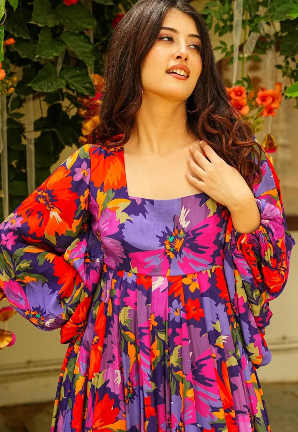 Digital Printed Georgette Gown in Multicolor