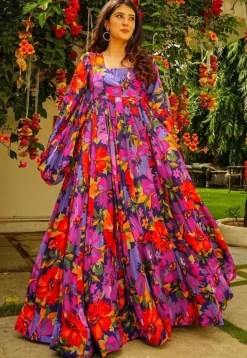 Digital Printed Georgette Gown in Multicolor