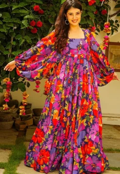 Digital Printed Georgette Gown in Multicolor