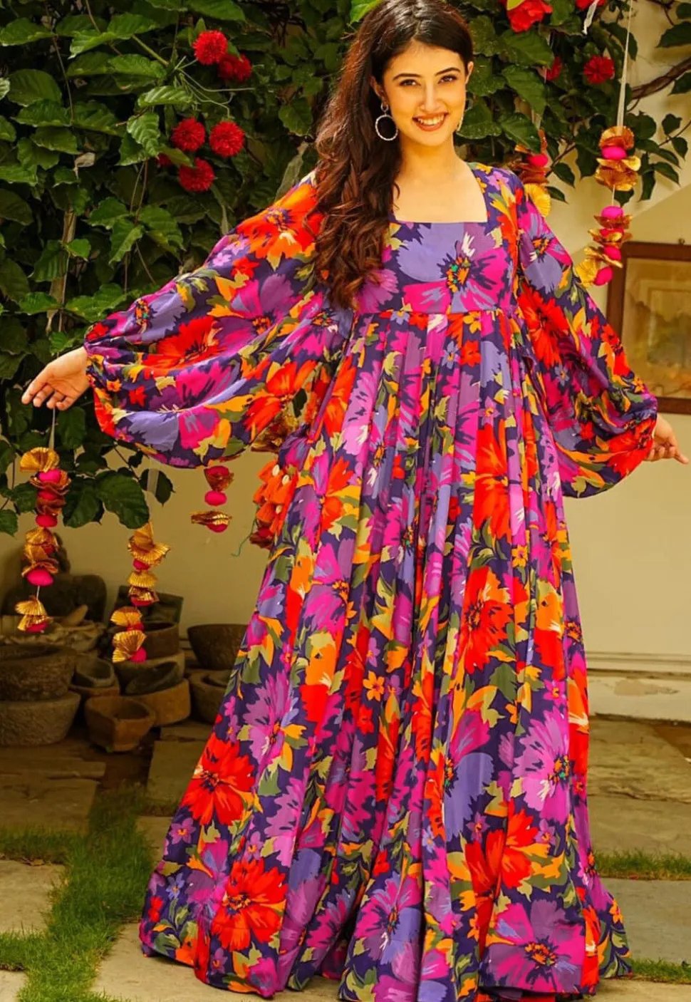 Digital Printed Georgette Gown in Multicolor