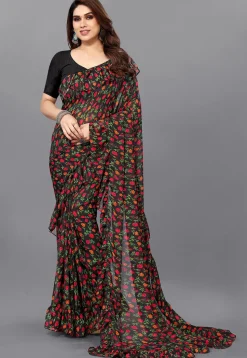 Digital Printed Georgette Saree in Black