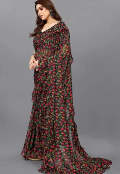 Digital Printed Georgette Saree in Black