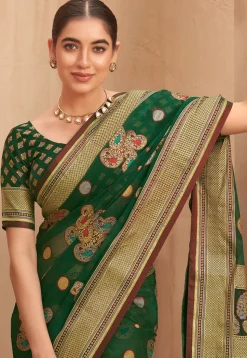 Digital Printed Georgette Saree in Dark Green