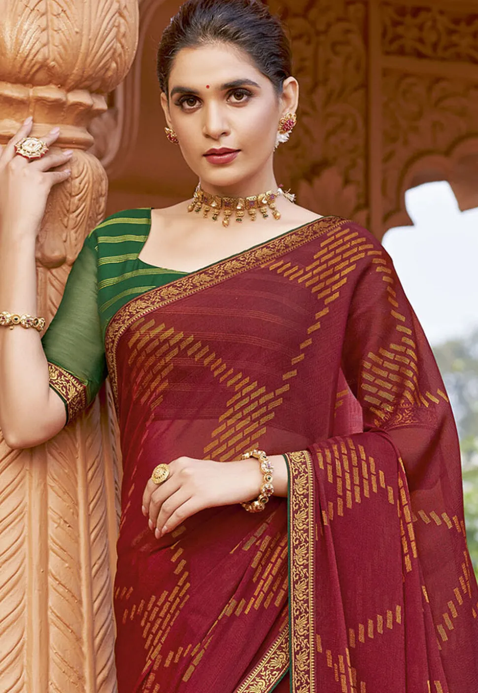 Digital Printed Georgette Saree in Maroon