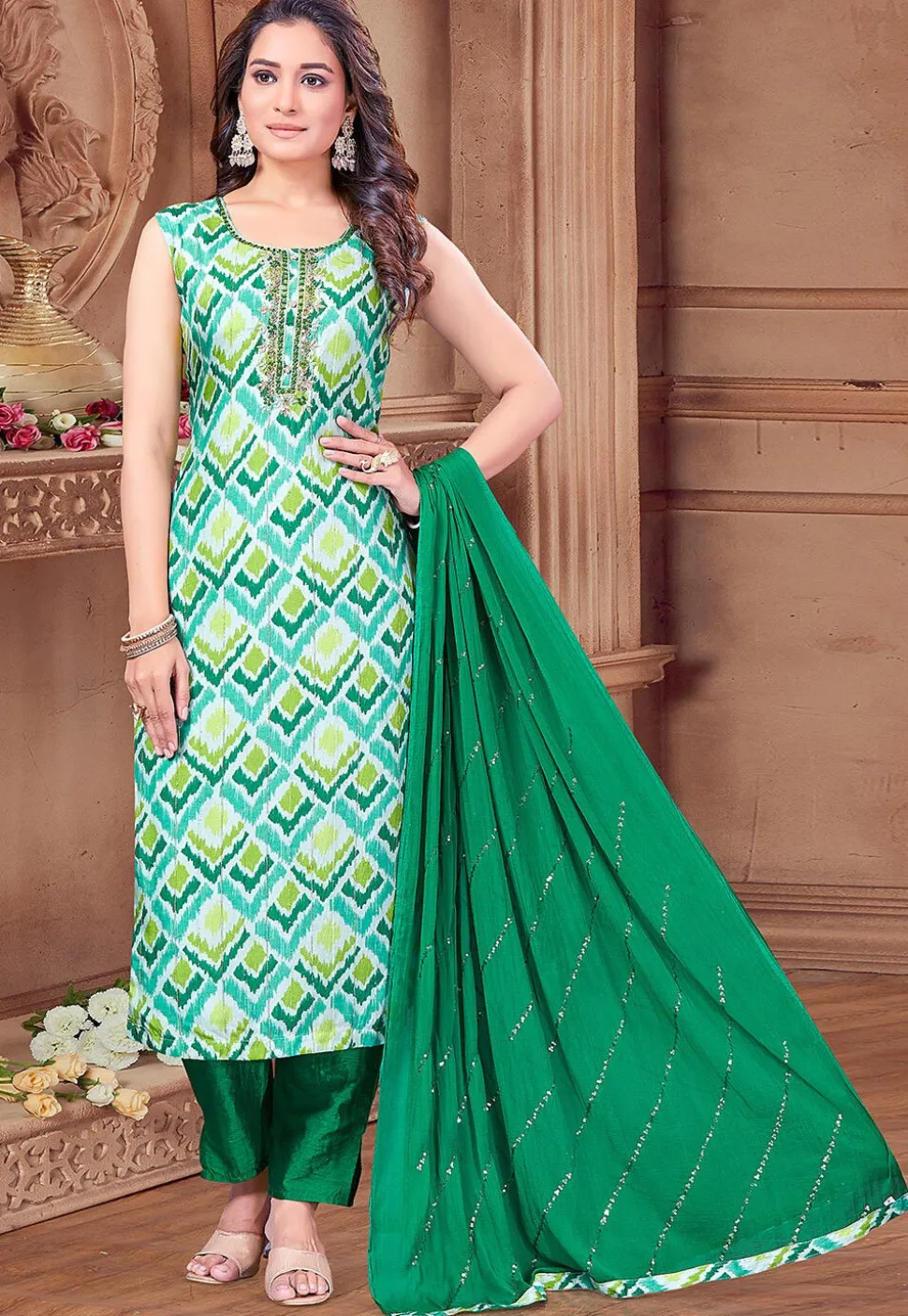Digital Printed Georgette Pakistani Suit in Green