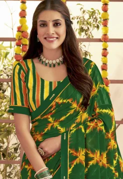 Digital Printed Georgette Saree in Green