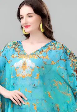 Digital Printed Georgette Kaftan in Blue