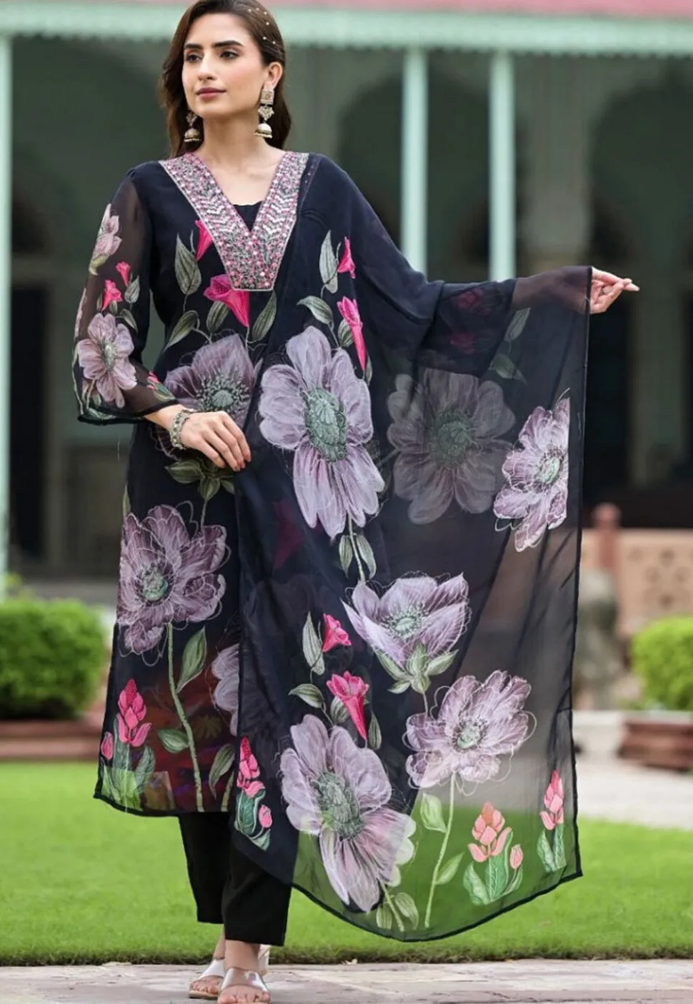 Digital Printed Georgette Pakistani suit in Black