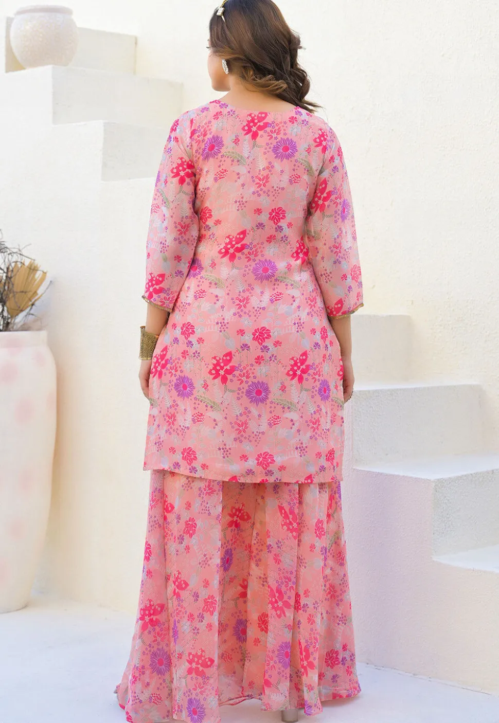 Digital Printed Georgette Pakistani Suit in Pink