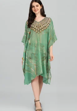 Digital Printed Georgette Kaftan in Light Green