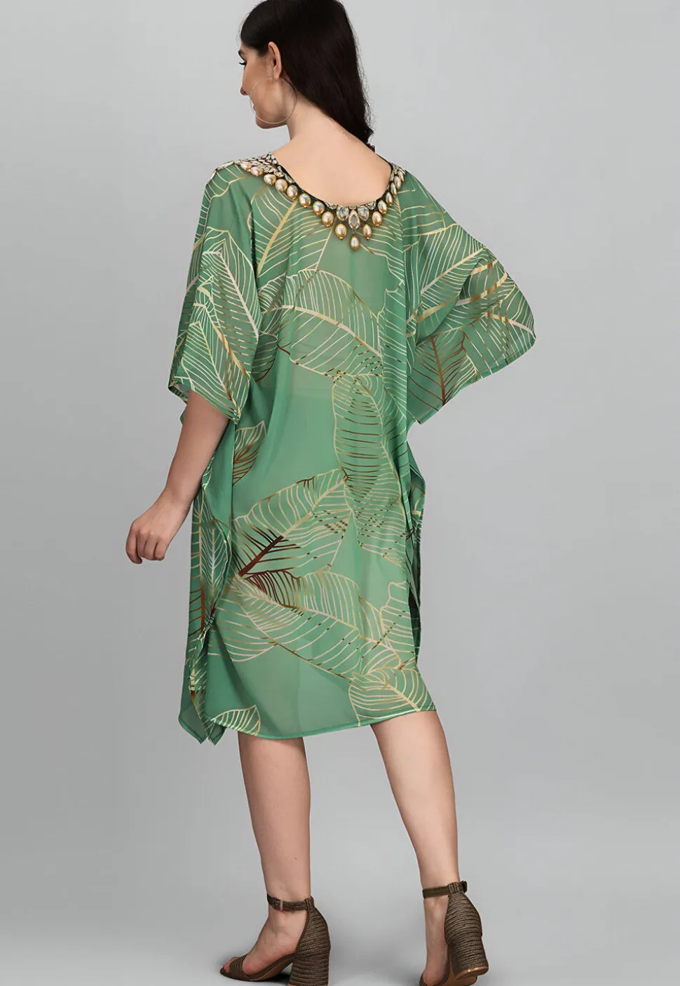 Digital Printed Georgette Kaftan in Light Green