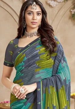 Digital Printed Georgette Saree in Multicolor