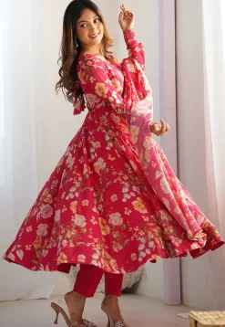 Digital Printed Georgette A Line Suit in Pink
