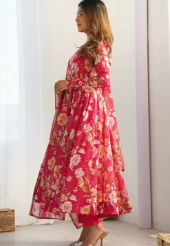 Digital Printed Georgette A Line Suit in Pink