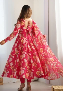 Digital Printed Georgette A Line Suit in Pink
