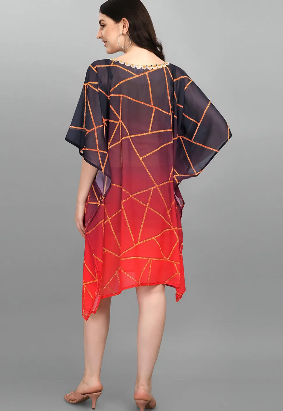 Digital Printed Georgette Kaftan in Black and Red