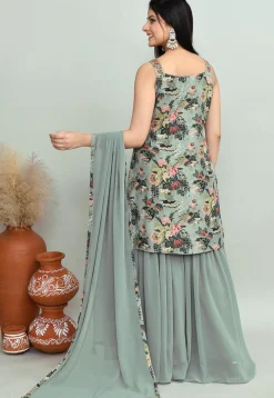 Digital Printed Georgette Pakistani Suit in Dusty Green
