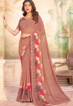 Digital Printed Georgette Saree in Brown