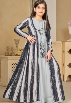 Digital Printed Georgette Gown in Grey