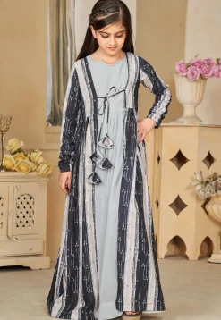 Digital Printed Georgette Gown in Grey