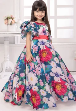 Digital Printed Georgette Gown in Multicolor