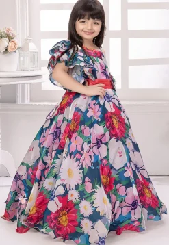 Digital Printed Georgette Gown in Multicolor