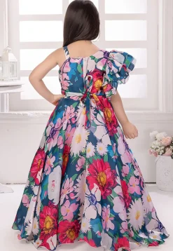 Digital Printed Georgette Gown in Multicolor
