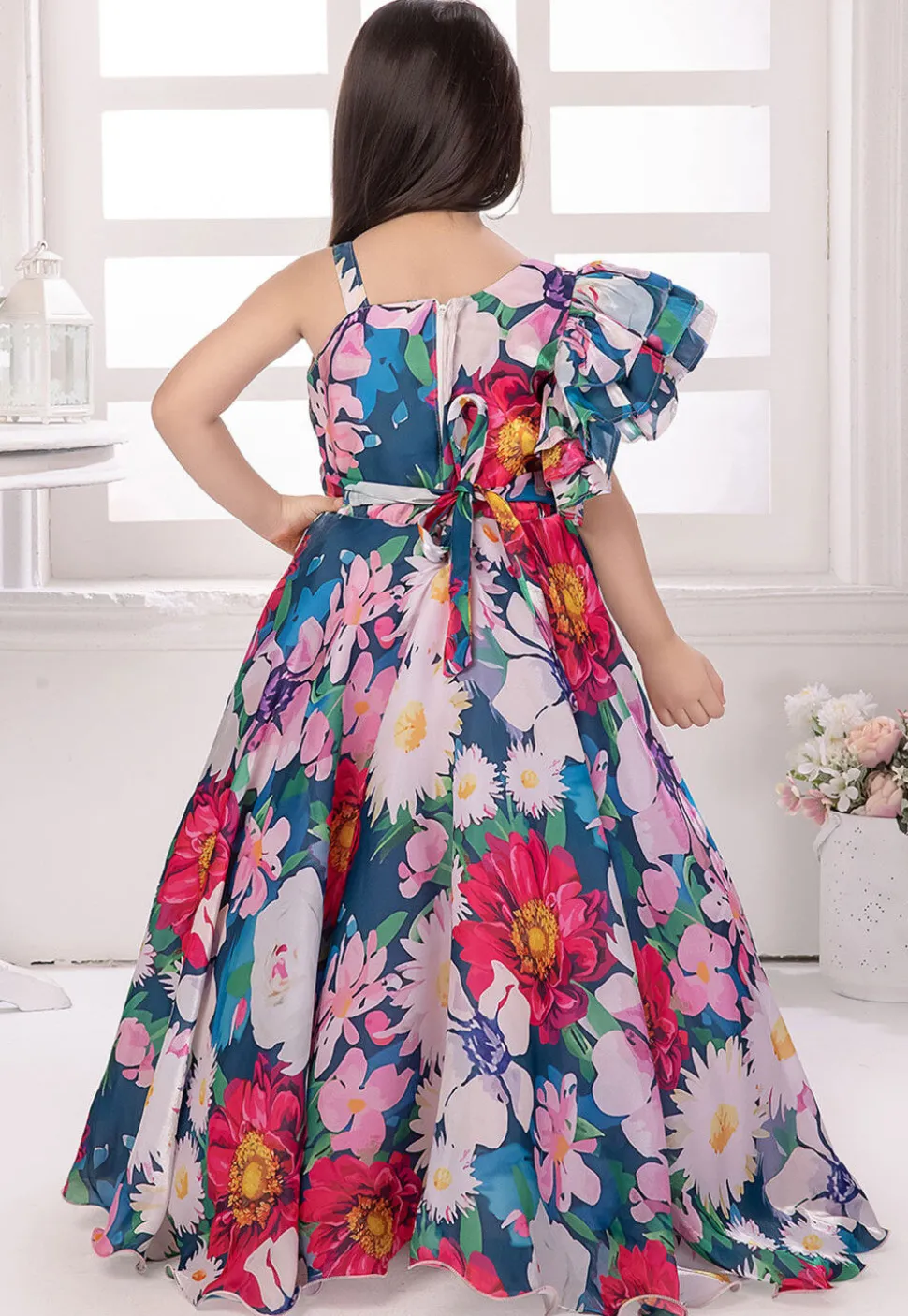Digital Printed Georgette Gown in Multicolor