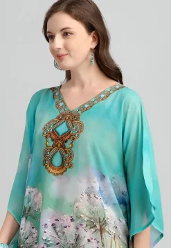 Digital Printed Georgette Kaftan in Blue and Multicolor