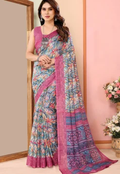 Digital Printed Kota Doriya Saree in Blue