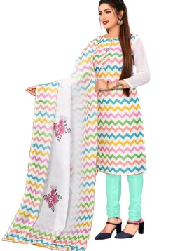 Digital Printed Kota Doria Straight Suit in Off White