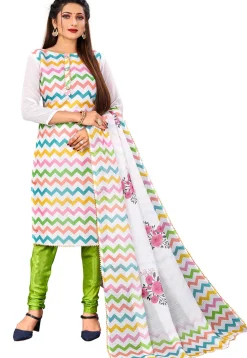 Digital Printed Kota Doria Straight Suit in Off White