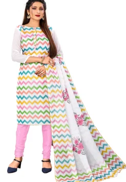Digital Printed Kota Doria Straight Suit in Off White