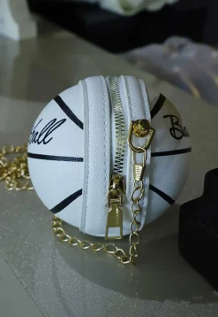 Digital Printed Leather Ball Clutch Bag in White