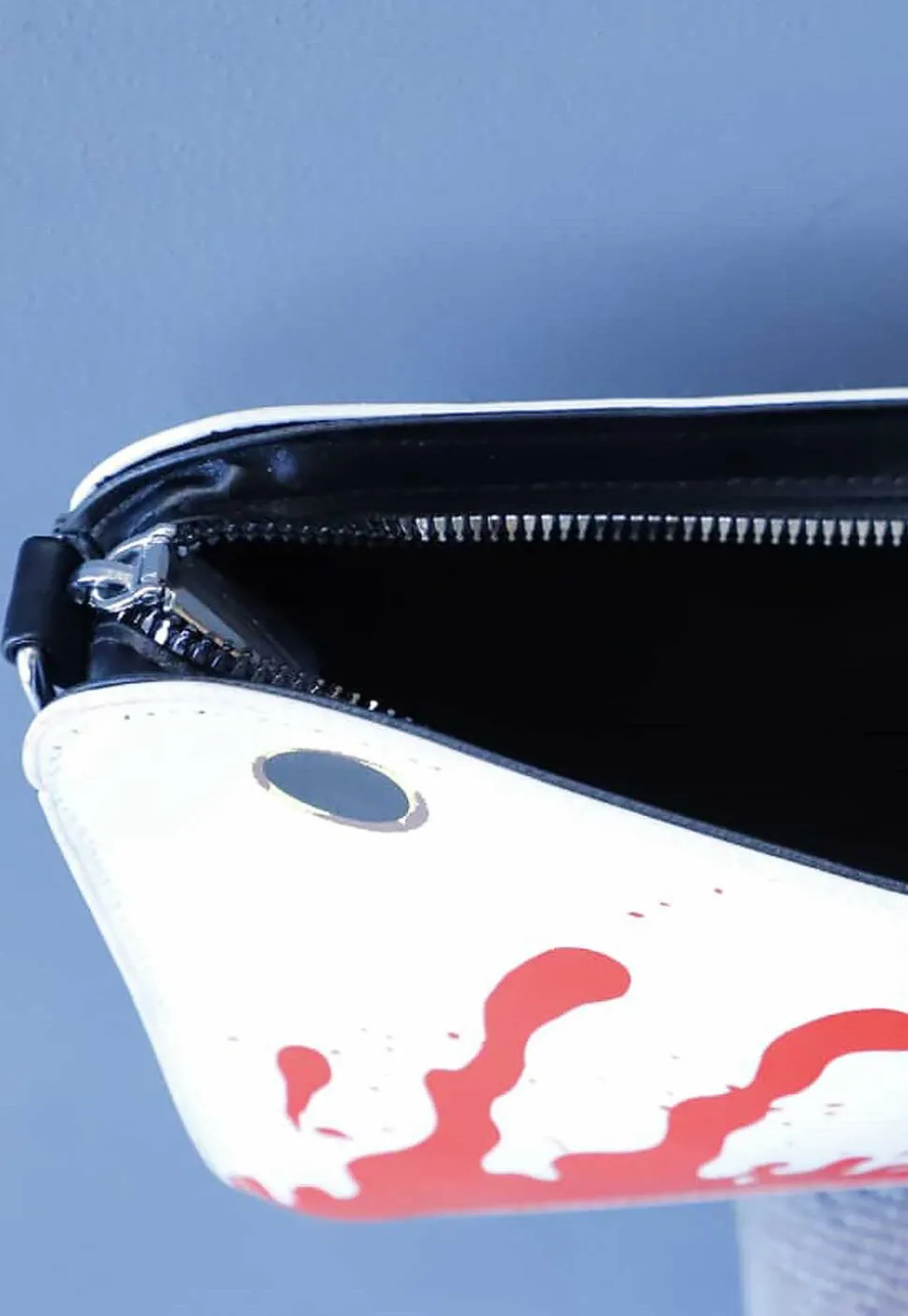 Digital Printed Leather Rectangular Clutch Bag in Silver and Red
