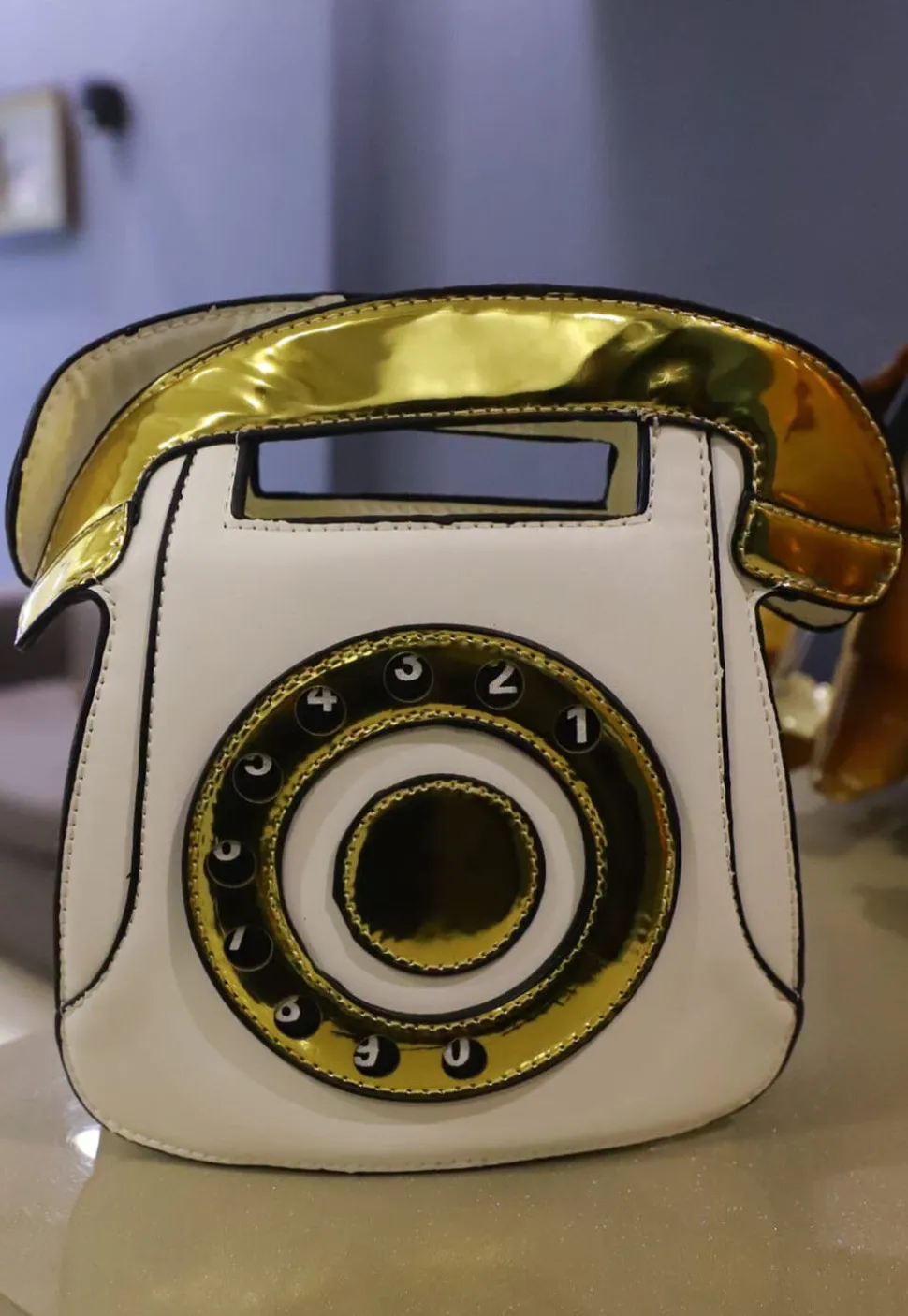 Digital Printed Leather Square Telephone Sling Bag in Off White