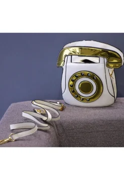 Digital Printed Leather Square Telephone Sling Bag in Off White