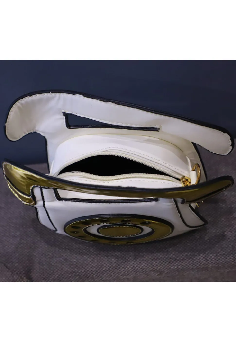 Digital Printed Leather Square Telephone Sling Bag in Off White