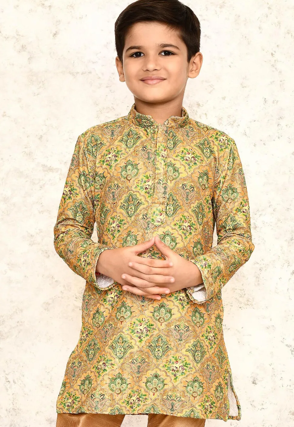 Digital Printed Lycra Kurta in Mustard