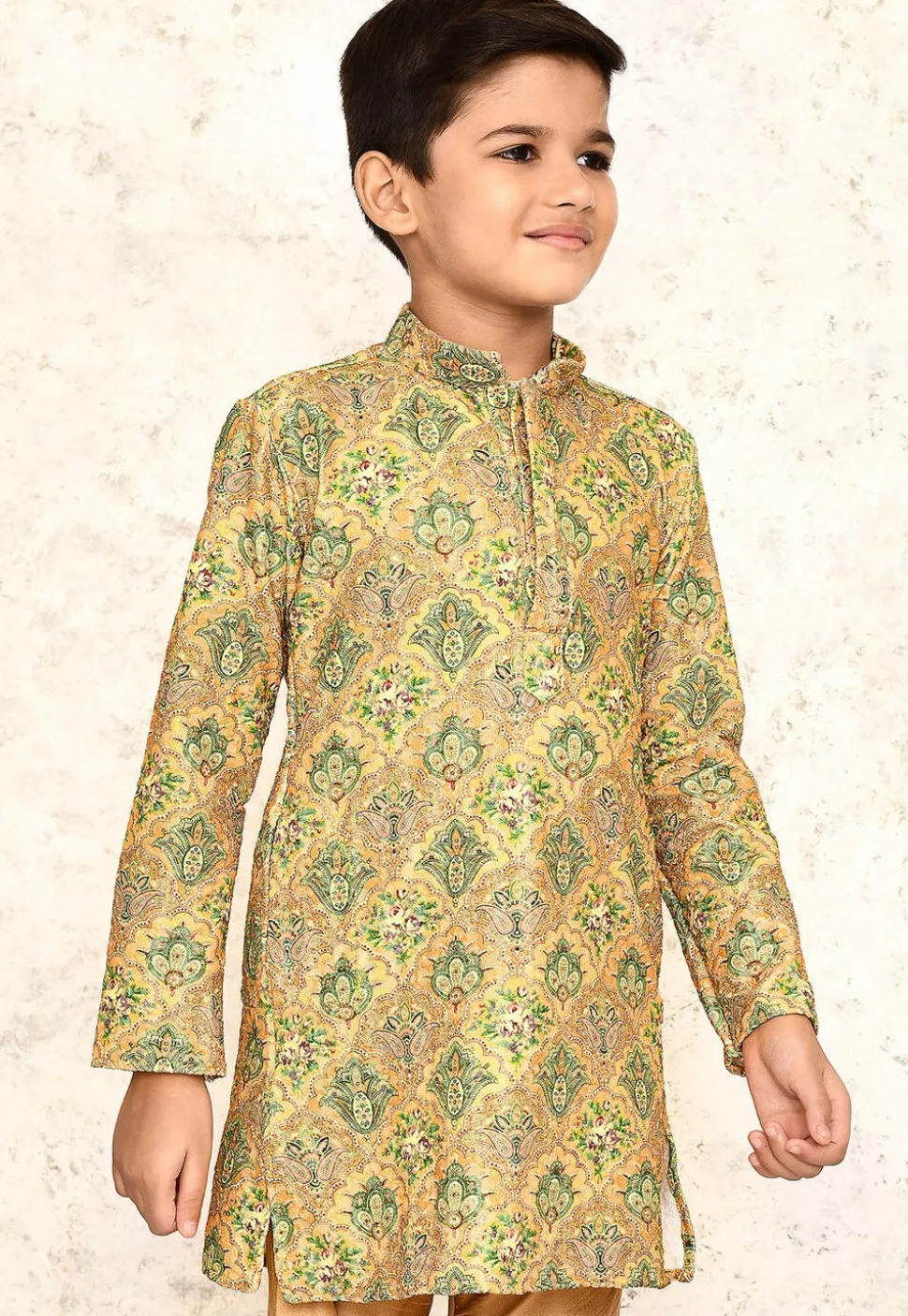Digital Printed Lycra Kurta in Mustard