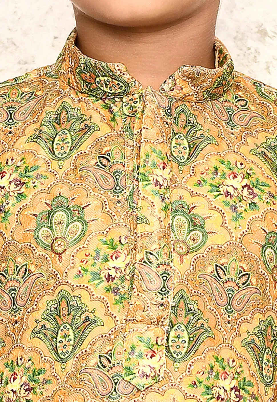 Digital Printed Lycra Kurta in Mustard