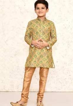 Digital Printed Lycra Kurta Set in Mustard